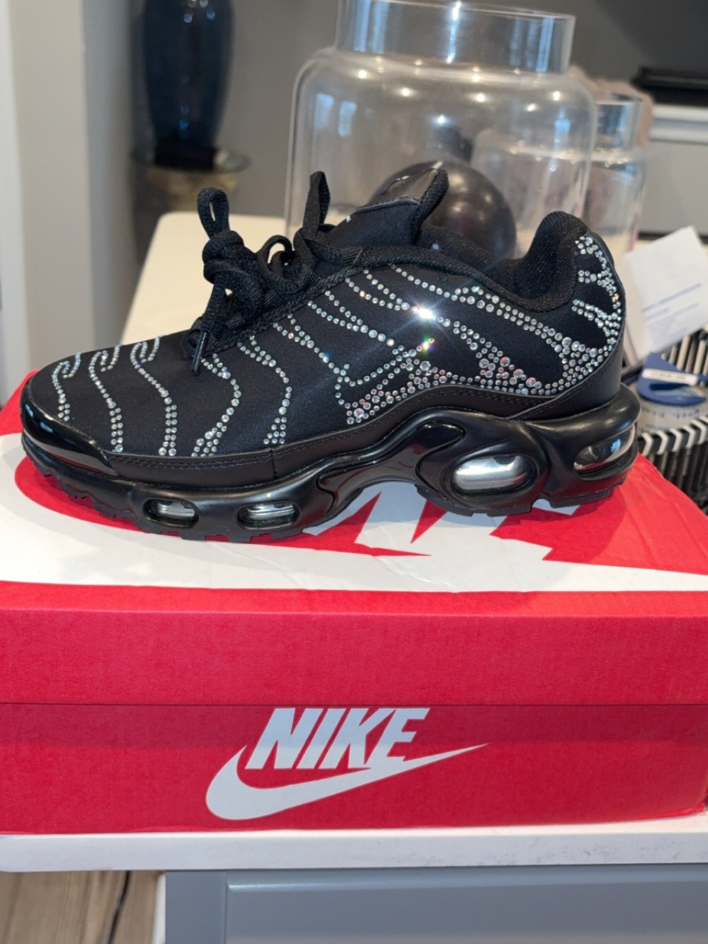 Nike Black Rhinestone Wave Air Cushion Sneakers